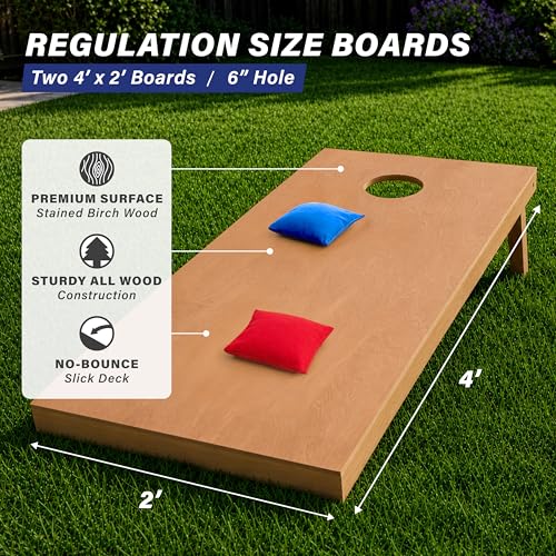 Image of GoSports 4 ft x 2 ft Regulation Size Wooden Cornhole Boards Set with Light Brown Finish - Includes Carrying Case (Choose Your Colors)
