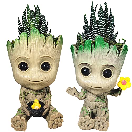 (Set of 2) Baby Groot Holding Baby Bird & Holding Flower, Cute Succulent Pot Succulent Planters, Baby Groot Flower Pot Pencil Pen Holder Gift for Kids (Set of 2) Baby Groot Holding Baby Bird & Holding Flower, Cute Succulent Pot Succulent Planters, Baby Groot Flower Pot Pencil Pen Holder Gift for Kids