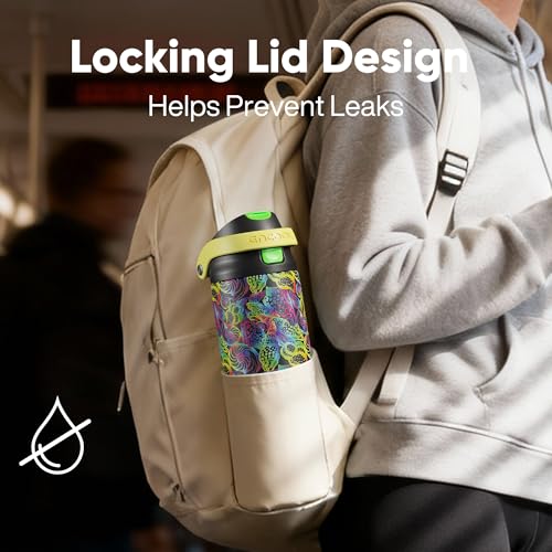Image of ENCOOL Leakproof Insulated Water Bottle with Straw Dual-Sip Water Bottle Bag-Safe Design for Work, Commute & Gym - Keeps Drinks Cold All Day, 24 oz, Neon Conch