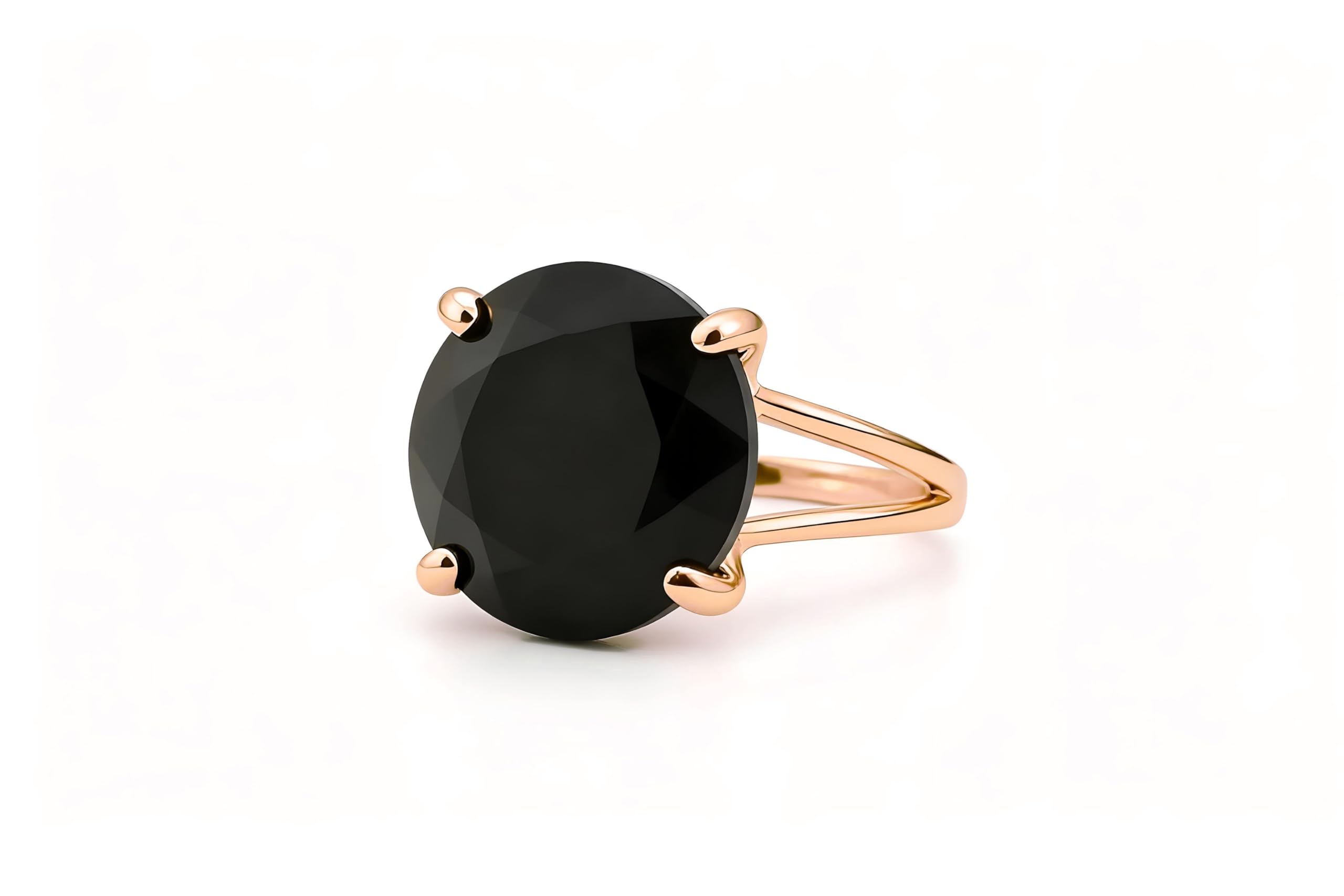 Anillo de Ónix Negro de 16MM - Anillos de Oro de 14k para Mujeres - Anillos de Piedras Preciosas para Mujeres, Anillos de Moda, Anillos para el Día a Día - Anillos Hechos a Mano