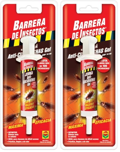 COMPO Barrera de Insectos Jeringa Anti-cucarachas, 1 Gota elimina más de 100 cucarchas, Máxima eficacia, Gel 10gr, El embalaje puede variar (Paquete de 2)