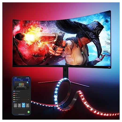 Govee Ruban LED Gaming G1 Rétro-Eclairage pour PC 27 à 34 Pouces, RGBIC Bande Lumineuse WiFi avec Contrôle APP et Alexa, 123 Modes Scènes Multicouleurs