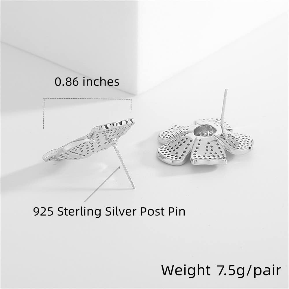 CZ Diamond Flower Stud Earrings for Women Girls Hypoallergenic Silver Post Pin Fashion Luxury Pave Rhinestone Blossom Wedding Prom Party Jewelry Dainty Gifts for Bridal Bridesmaids - Image 6