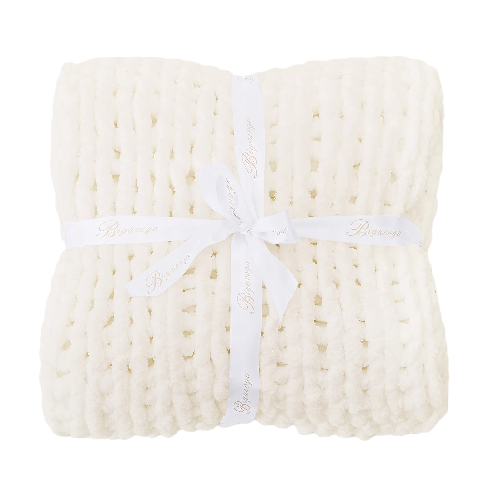 Chunky Knit Blanket Throw 40x40, Soft Chenille Knitted Throw Blanket