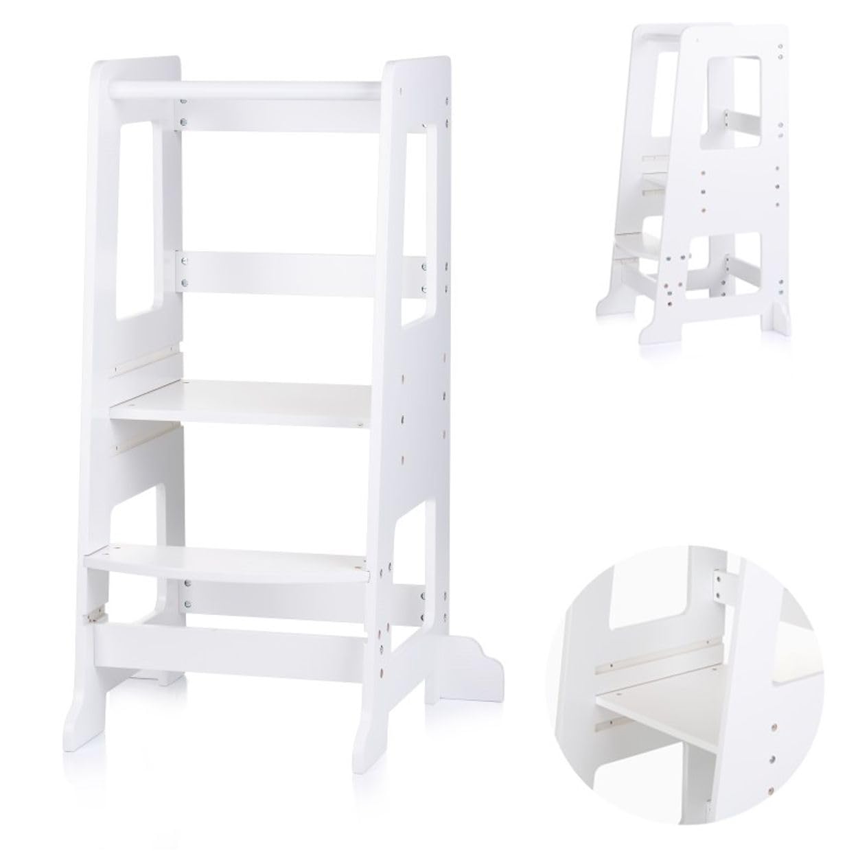 Chipolino Kinder Lernturm Stehhilfe Holz Tritthocker Trittstufe höhenverstellbar weiß