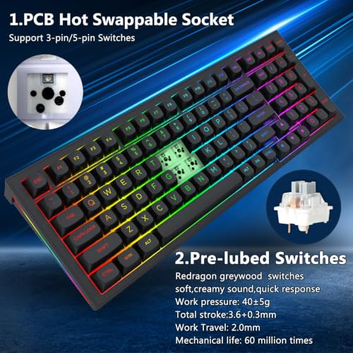 Image of Redragon K723 Wireless Mechanical Gaming Keyboard, Creamy Switches, Black