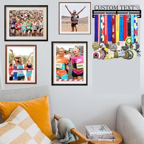 Image of Personalized Medal Holder with Name Display Rack for Awards Ribbons - Metal Custom Sports Race Plaques Hanger for Wall Mount Hold Up 63 Medal Hanger Display for Athlete Boy Girl Kid