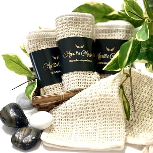100% Natural Sisal Washcloth. Gentle Exfoliation for Smoother Skin. Durable & Reusable for Face & Body. 100% Biodegradable. Removes Dead Skin Cells + Stimulates Circulation & Energy. (3 Pcs)