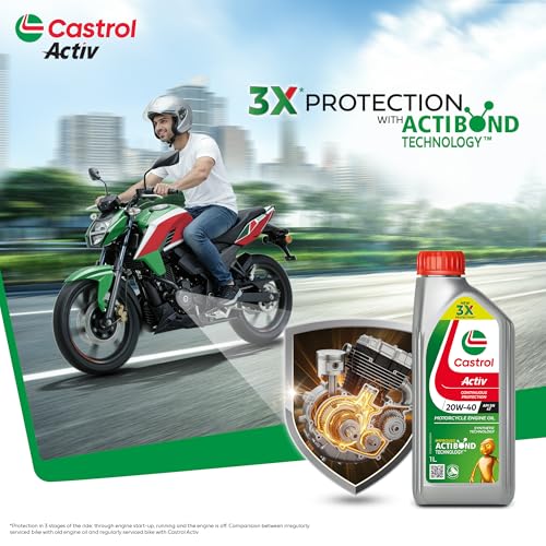 Image of Castrol Activ 20W-40 4T Engine Oil for Bikes with Synthetic Technology (1L) |3X Protection with Actibond Technology | Engine Protection for Bikes | API SN and JASO MA2