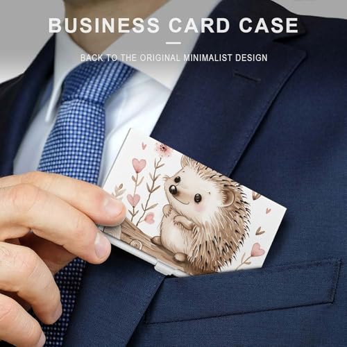 Slim Metal Business Card Holder - Hedgehog Sitting on Top Aluminum Alloy Card Case with Buckle Closure, Holds 20 Cards & Cash, Professional Credit Card Size ID Holder for Men Women Gift3