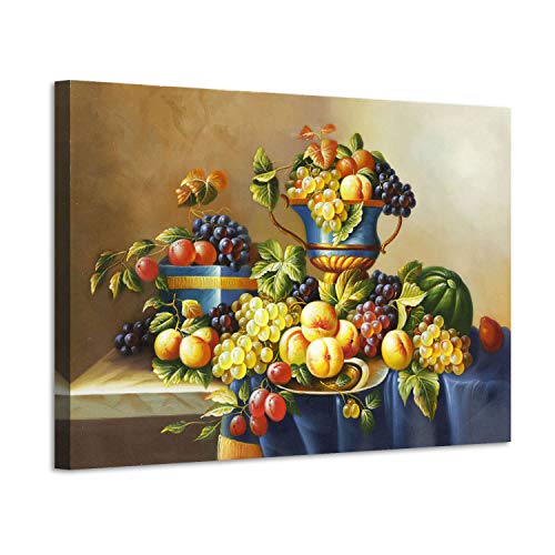 Artistic Path Fruit Artwork Vintage Picture Print: Fresh Vegetables And Fruit Art On Canvas For Kitchen (36''W X 24''H,Multi-Sized) #TOP4