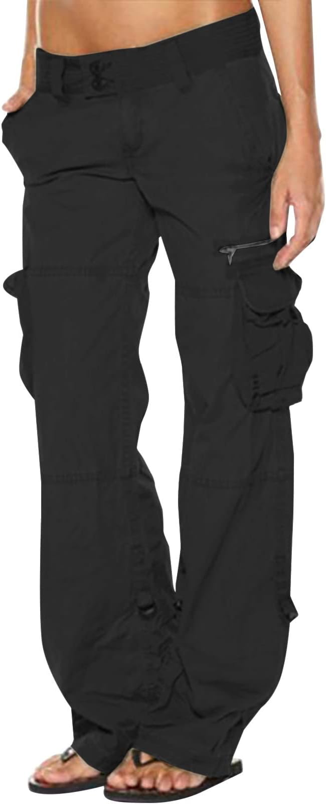 Women Tactical Active Cargo Pants Low Rise Casual Multi-Pockets Wide Leg Pants Stretch Relax Fit Workout Sweatpants