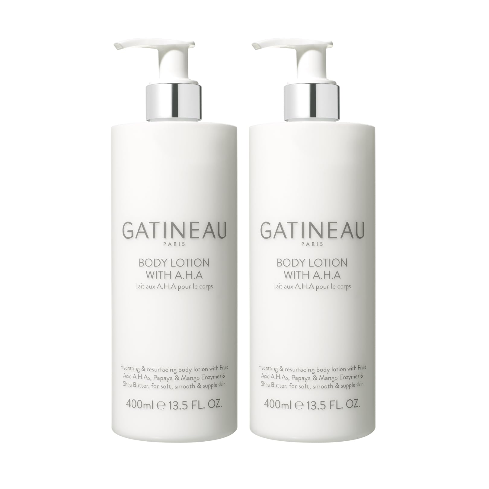 Gatineau - AHA Body Lotion, Duo Pack, feuchtigkeitsspendend für trockene Haut (400 ml x 2 Flaschen) | Hydrating Body Lotion Duo with Shea Butter Hilft trockene Haut mit AHA-Technologie zu peelen, weich zu machen und zu glätten
