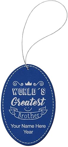 Miniatura 2 de LaserGram Personalized Christmas Ornament, World's Greatest Brother, Faux Leather, Custom Laser Engraved Gift Idea (Oval Shape, Dark Blue)