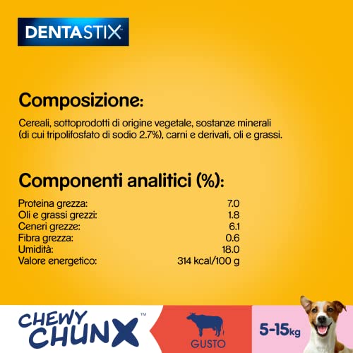 Pedigree Dentastix Chewy Chunx, Rinderzahn-Snack für kleine Hunde, 5 Beutel à 68 g