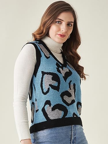 Image of Modeve Printed V Neck Sleeveless Sweater for Women||Winterwear||