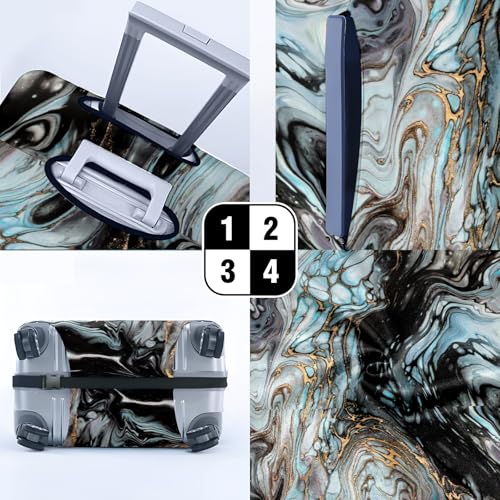 Travel Luggage Cover Suitcase Protector Scratch-Resistant Fit Not Included Suitcase Black Blue And Gold Fluid Painting XL-30-32in4