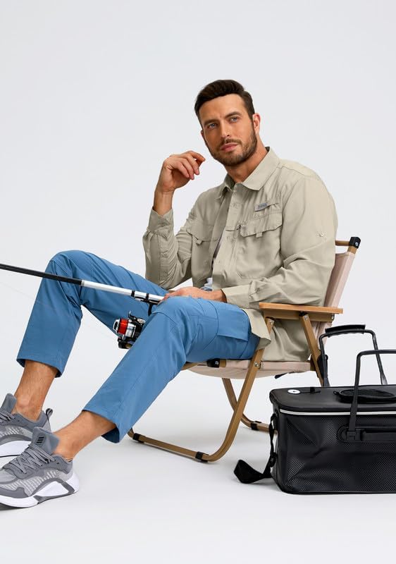 Men's Sun Protection Fishing Shirt with Zipper Pockets Long Sleeve UPF 50+ UV Cooling Shirts for Men Hiking Travel - Image 6