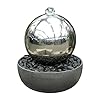 Dehner Gartenbrunnen Globe mit LED Beleuchtung, Schale: Ø 45 cm, Kugel: Ø 32 cm, Höhe 52 cm, Edelstahl, grau