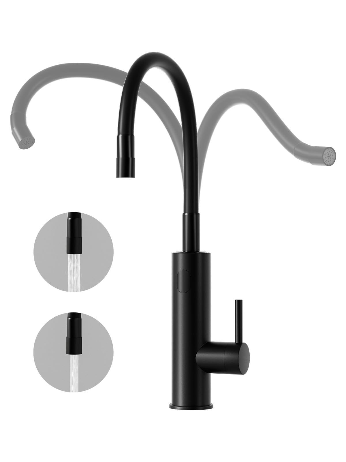 Elektrische Wasserhahn mit Durchlauferhitzer Küche, 2 Strahlarten, Schwarz | Elektrischer Küchenarmatur mit Flexibler Auslauf und LCD Temperaturanzeige, 360º Swivel Elektrischer Wasserhähne