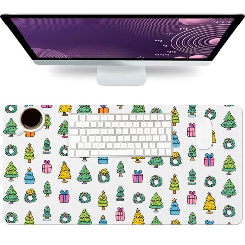 Christmas Mouse Pad PU Leather Christmas Hat Desk Mat Red Winter Waterproof Laptop Pad Large Non-Slip Snowman Keyboard Mouse Pad Writing Pad for Gamer Office&Home