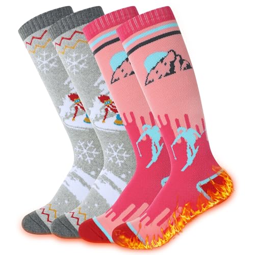 Zando Kids Ski Socks - Thermal Thick Warm Winter Snow Knee High Socks for Boys Skiing Snowboarding Ice Skating