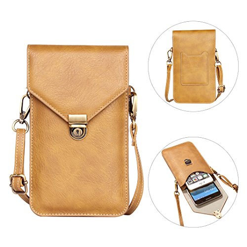 Smartphone Universal Mini Umhängetasche, Universal Vertikale Flip Doppelgitter PU Ledertasche Handy Tasche Hüfttasche Gürteltasche Handy
