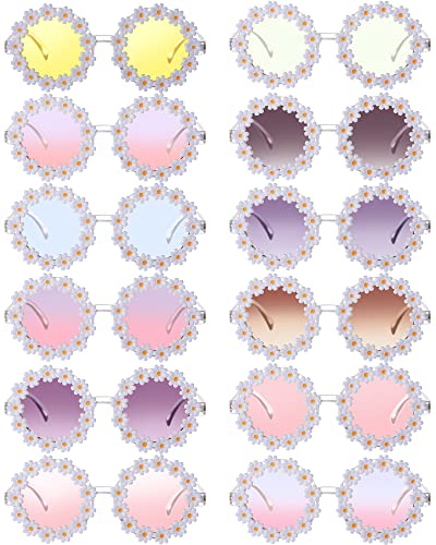 Yunsailing 12 Pairs Daisy Sunglasses for Women cute Retro Flower Sunglasses for Adult Pink Disco Party Accessories