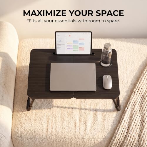 Image of BUYIFY 23.4 inch Foldable Lap Desk Bed Table with Cup Holder Tray Black