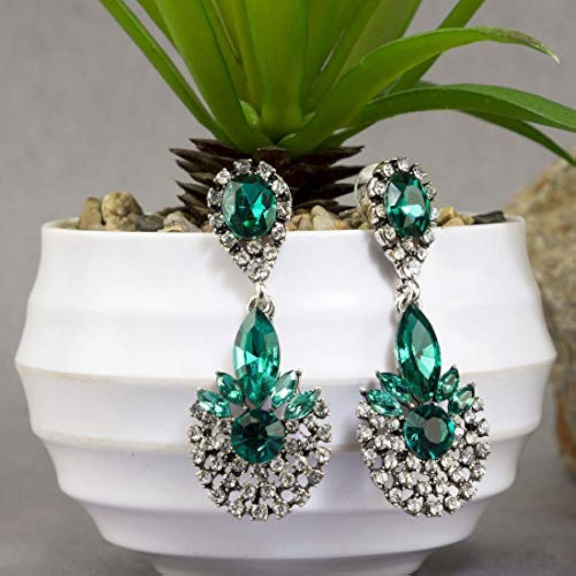 Crystal Danglers Earrings Girls Silver Plated