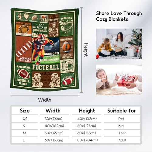 Football Blanket - 30x40 Inches Sports Throw Blanket for Kids - Green Soft Fuzzy Blankets for Couch & Office