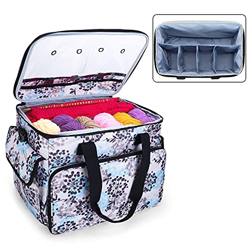 Curmio Knitting Bag, Yarn Storage Tote With Compartments For Knitting Needles, Crochet Hooks, Knitting Project And Accessories, Bag Only, Dandelion #TOP1
