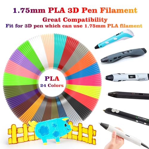 Image of 3D Printing Pen Refills PLA Filament 1.75mm 24 Vibrant Colors 240 Feet, Each Color 3 Meters (10 Feet) - 250 Stencils eBooks - Fit for SCRIB3D P1 and MYNT3D Pens