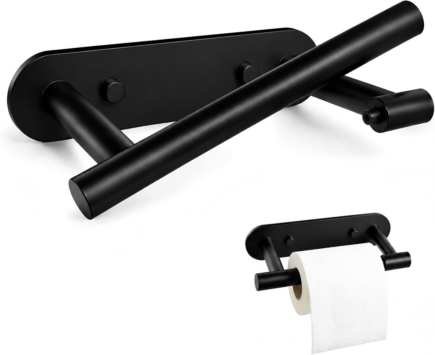 Self Adhesive or Screw in Black Toilet Paper Holder Wall Mount for Bathroom