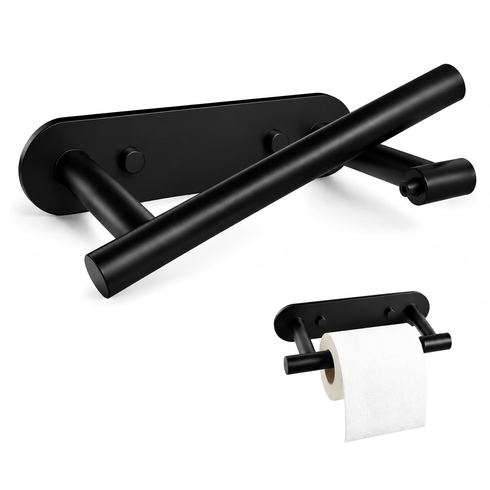 Self Adhesive or Screw in Black Toilet Paper Holder Wall Mount for Bathroom