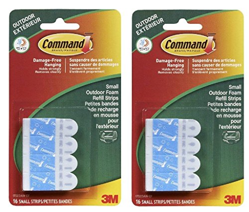 Command Outdoor Foam Hanging Strip Refills, Small, 16-Strips (17022AW-ES),2 Packs, White, 32 Strips, Outdoor - image 1