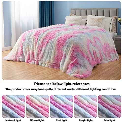 GONAAP Fuzzy Faux Fur Throw Blanket Tie-dye Rainbow Super Soft Cozy Plush Fuzzy Shaggy Blanket for Couch Sofa Bed (Tie-dye Rainbow, Throw(50"x60"))