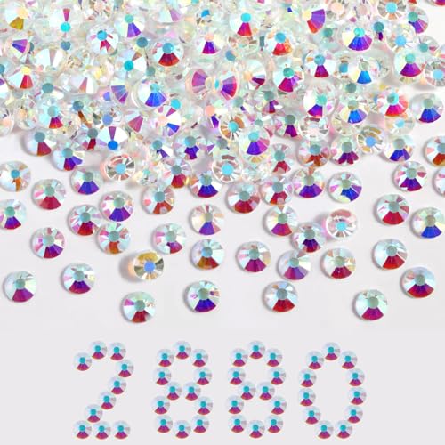 Image of Beadsland Flatback Rhinestones Bulk, 2880pcs Crystal Rhinestones for Nails Crafts Clothes DIY Decoration, Transparent AB, SS30, 6.3-6.5mm
