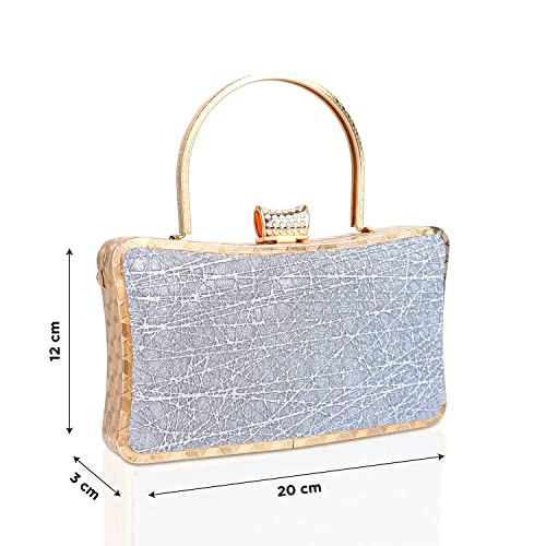Image of NFI essentials Glitter Clutch for Women's Evening Handbags for Bridal Wedding Silver