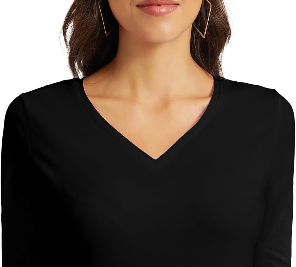 Women's Basic Half Sleeve V Neck T-Shirt Casual Solid Slim Cotton Top - Image 6