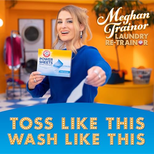 Image of ARM & HAMMER Power Sheets Laundry Detergent, Fresh Breeze Scent, Dissolves in All Wash Temps, Lightweight and Travel-Ready, 60ct, Up to 120 Small Loads (Pack of 6)