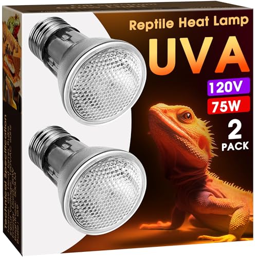 Image of Briignite Reptile Heat Bulb 2 Pack, 75W UVA Reptile Light Bulbs, Dimmable Heat Lamp Bulbs Basking Spot Light Bulb for Reptiles, Amphibian, Bearded Dragon, Lizard, Chicken