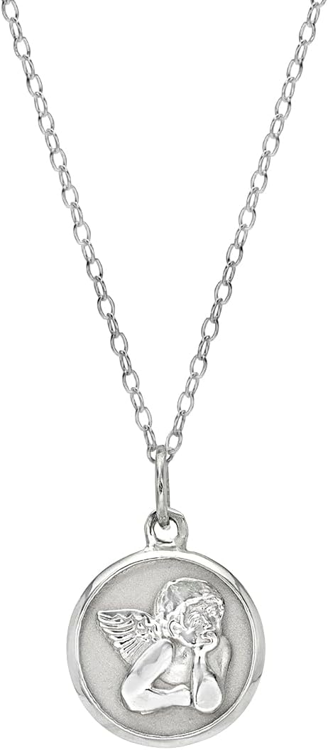 Sterling Silver Circle Cupid Cherub Pendant Necklace, 18"