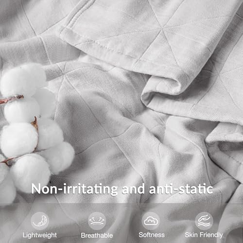 Exclusivo Mezcla 100% Cotton Muslin Blanket for Bed, King Size 4-Layer Moisture-Wicking and Breathable Ultra Soft Gauze Blanket for Spring Summer, 104"x90", Light Grey — view 2
