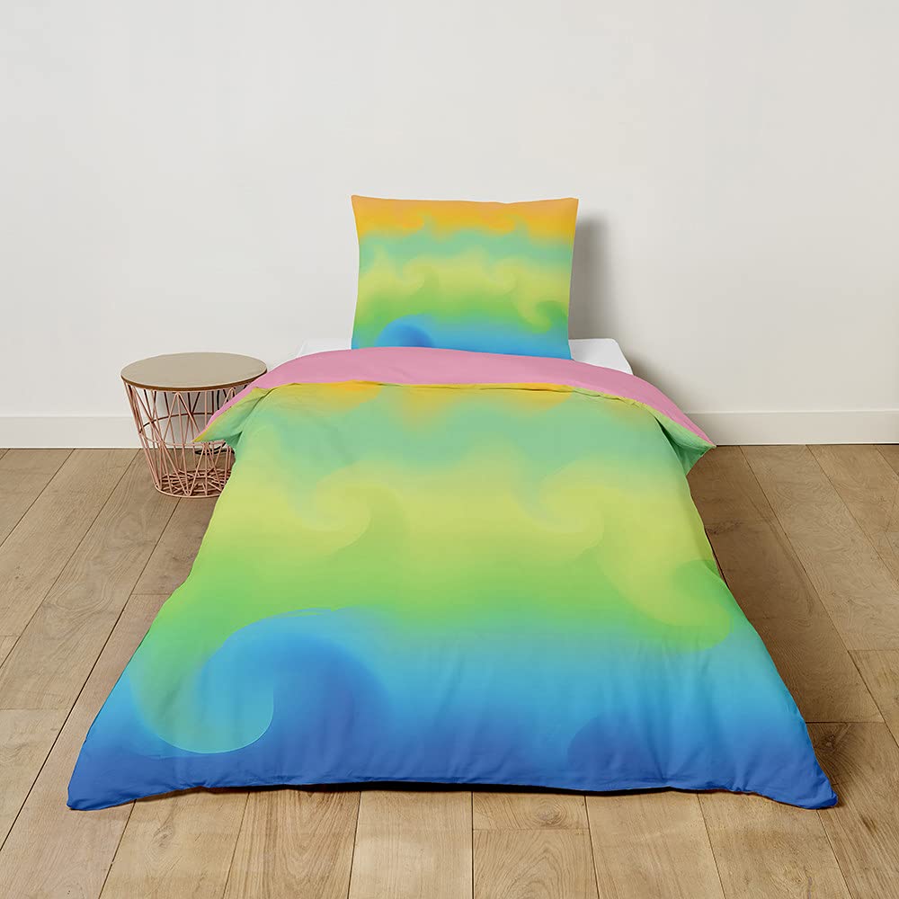 FANSU Children Baby Girls Boys Kids Duvet Cover Bedding Set 2 Piece, Nursery Easy Care Quilt Cover with zipper & Pillow Set for Toddler Cot Bed - Rainbow color (blue,120x150cm+40x60cm)