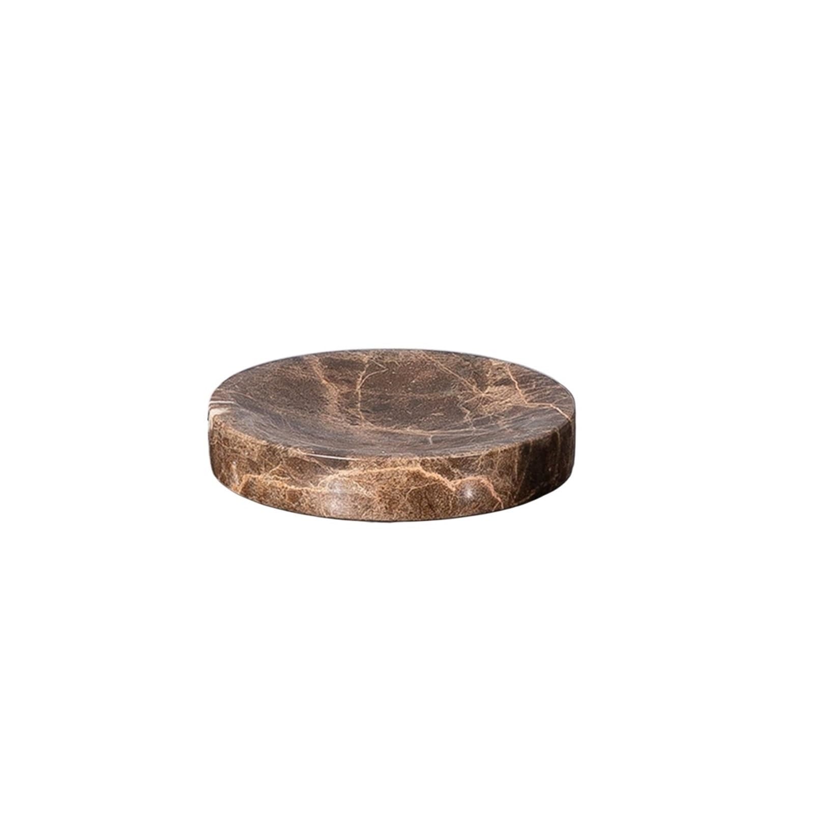 Bathroom Soap Dispenser Set Brown Natural Marble Bathroom Accessories Luxury Soap Dispenser Toothbrush Holder Dish Tray Set For(Soap Box-Round)