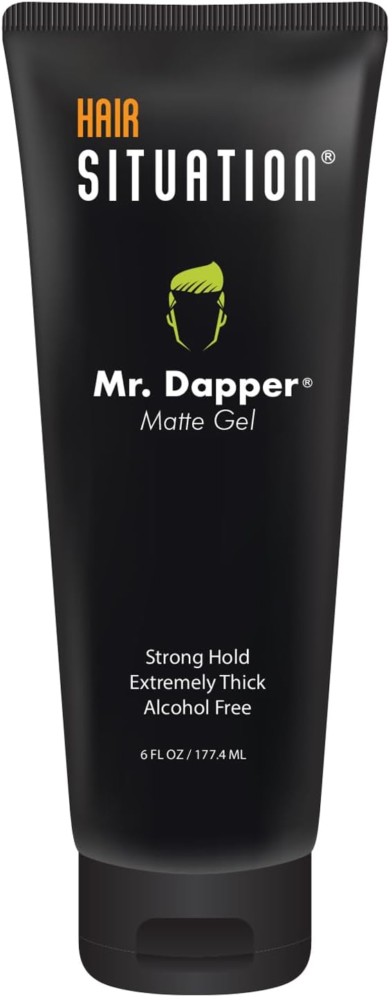 Mr. Dapper Matte Look Strong Hold Styling Hair Gel for Men, Anti-Humidity Shield, Anti-Frizz and Fly Away, Alcohol-Free, No Flake Formula Made with Vitamins to Strengthen Hair, 6 Fl Oz