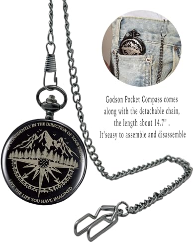 Brújula de Bolsillo Grabada Negra con Token para Godson miniatura 6
