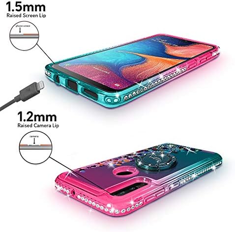 Silverback Galaxy A20 Case,Galaxy A30 Case, Moving Liquid Holographic Sparkle Glitter Case with Kickstand, Bling Bumper with Ring Stand Slim Samsung Galaxy A20 Case for Girls Women -Green W