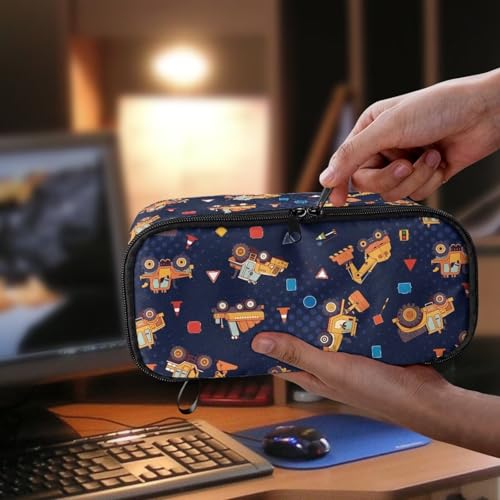 Image of Boys Pencil Pouch Construction Vehicle Print Pencil Case for Kids 6-8 Years Portable Pen Bag with Smooth Zipper for Elementary Students
